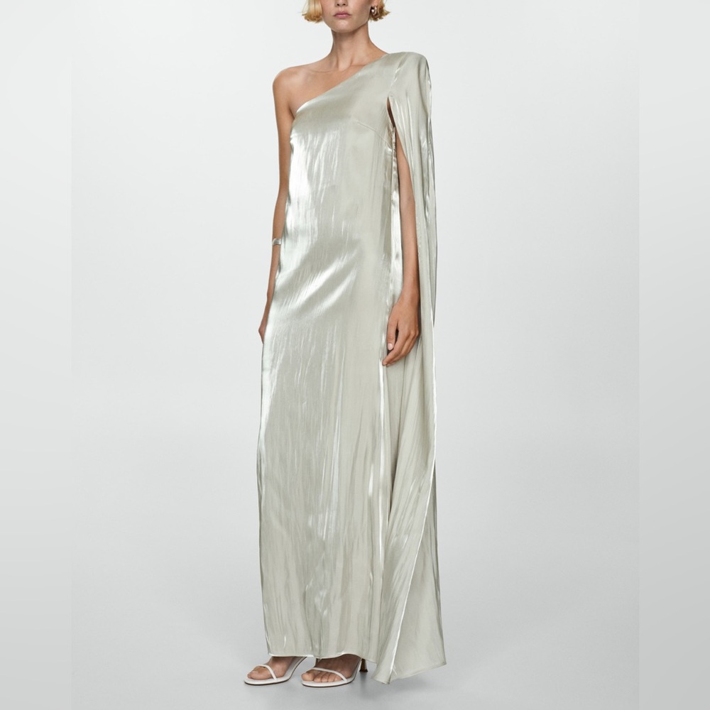 NWT Mango Asymmetrical Satin Dress Forest Green XL